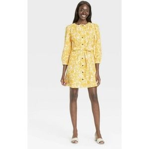 Women's Puff 3/4 Sleeve Shirtdress - Who What Wear - Medium Sunshine Yellow
